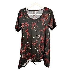 LuLaRoe tunic Shirt blouse Floral black and red Short Sleeve Small